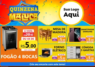 Modelo de Encarte para Encarte A4 Horizontal com o tema Quinzena Maluca para Móveis e Eletro