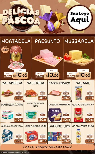 Modelo de Encarte para Encarte Grande com o tema Delícias de Páscoa para Frios e Laticínios