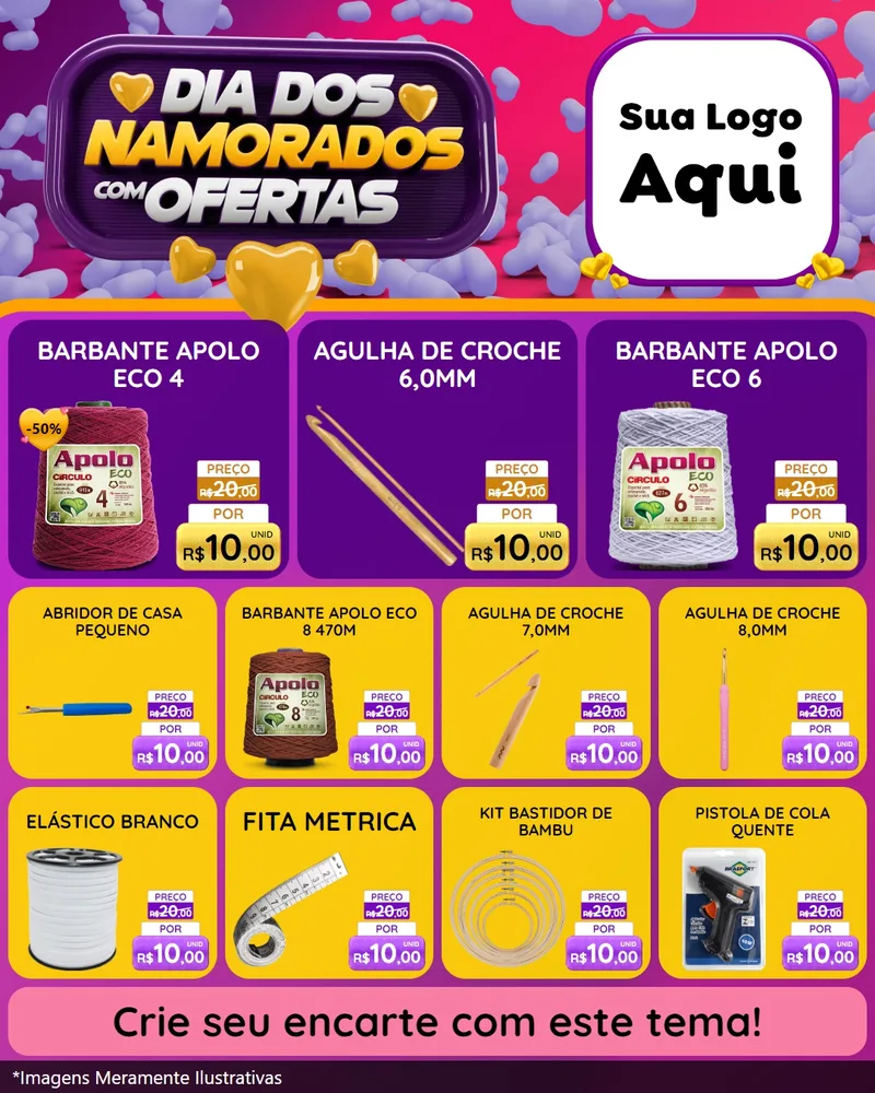 Modelo de Rede Social para Feed Instagram com o tema Dia Dos Namorados Com Ofertas para Armarinho e Aviamentos