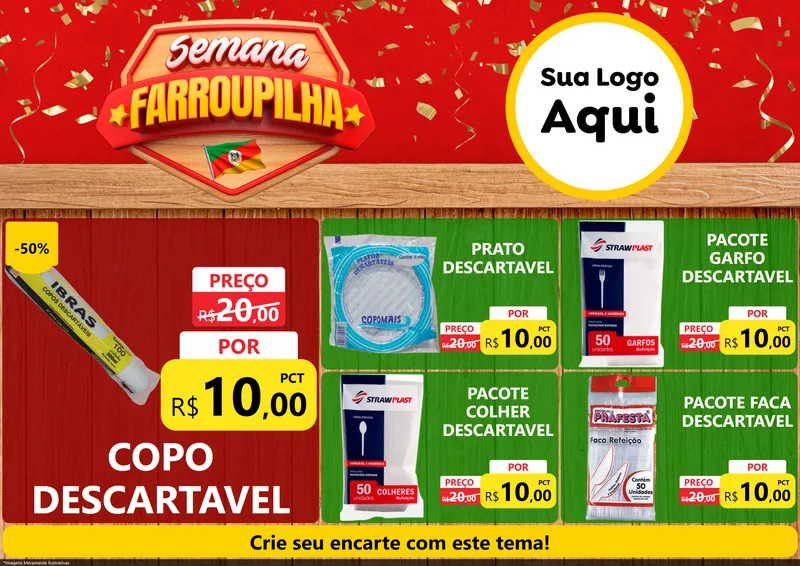 Modelo de Encarte para Encarte A4 Horizontal com o tema Semana Farroupilha para Embalagens
