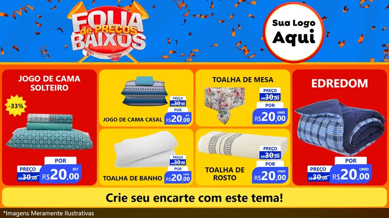 Modelo de TV para TV Horizontal com o tema Folia de Preços Baixos para Cama, Mesa e Banho