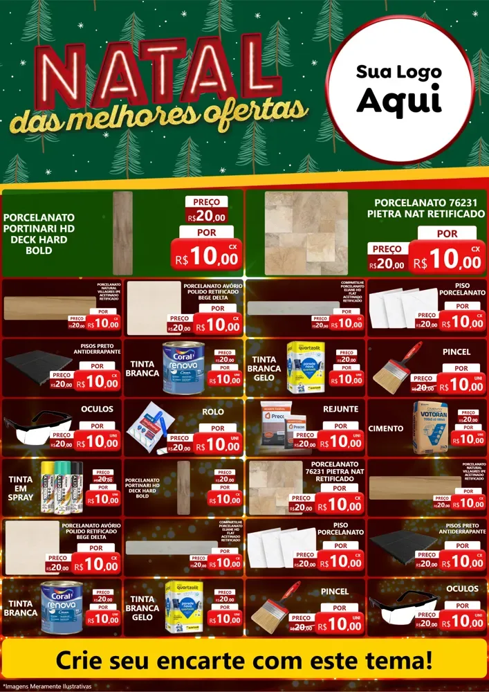Modelo de Encarte para Encarte A4 Vertical com o tema Natal das Melhores Ofertas para Pisos e revestimentos