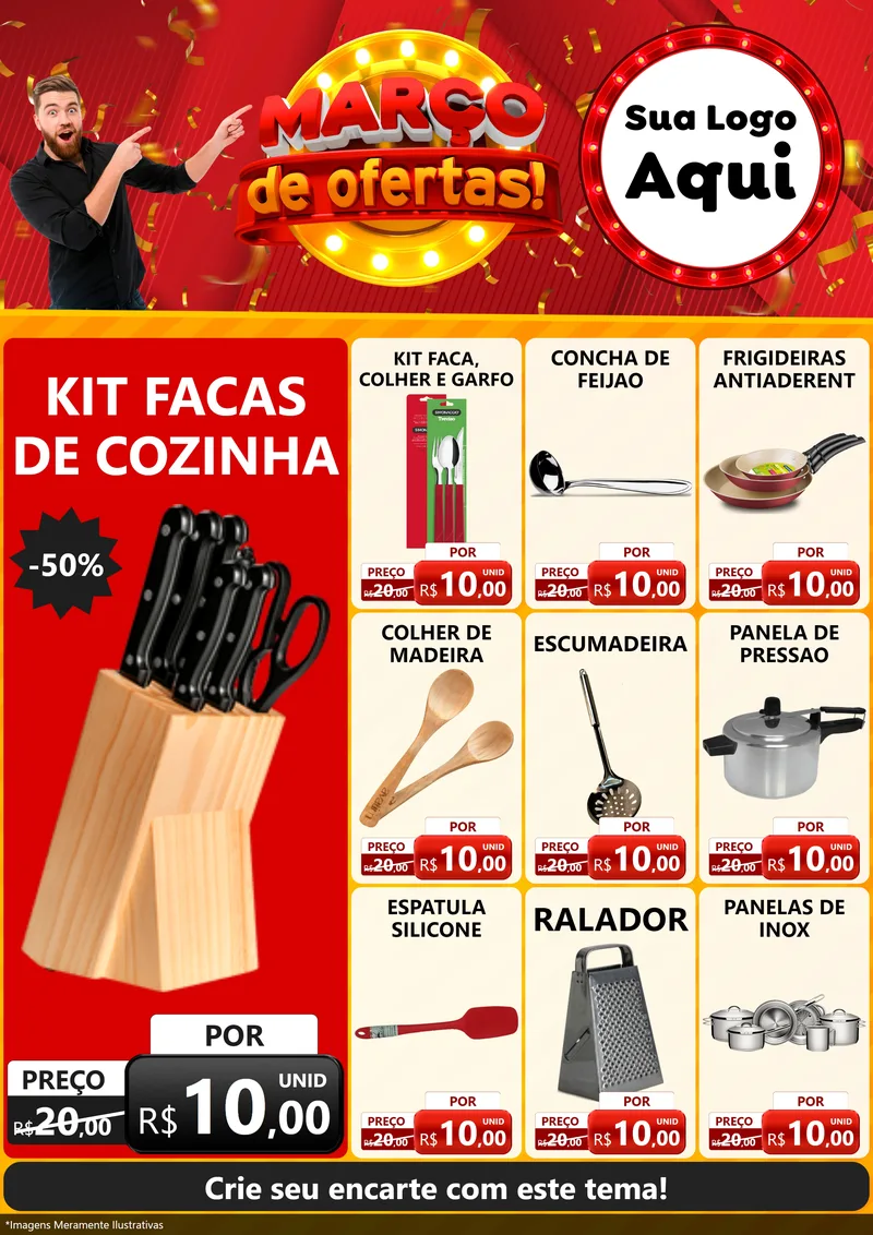 Modelo de Encarte para Encarte A4 Vertical com o tema Março de Ofertas! para Utilidades Domésticas