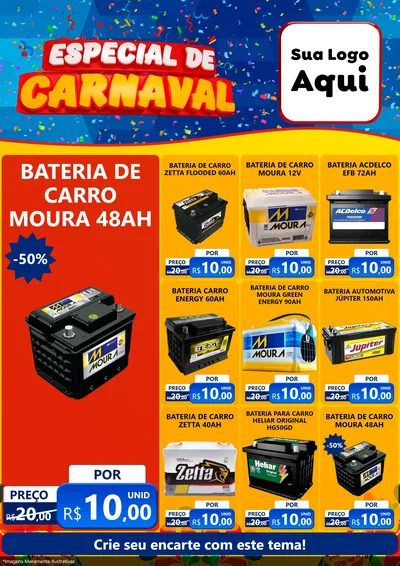 Modelo de Encarte para Encarte A4 Vertical com o tema Especial de Carnaval para Baterias Elétricas