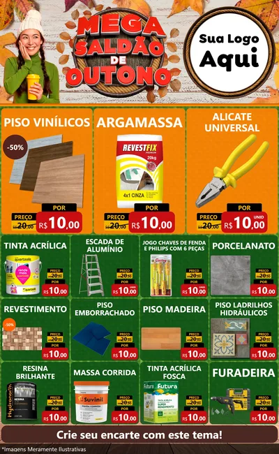 Modelo de Encarte para Encarte Grande com o tema Mega Saldão de Outono para Material para Construção