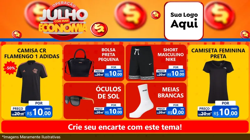 Modelo de TV para TV Horizontal com o tema Operação Julho Com Mais Economia para Roupas e acessórios