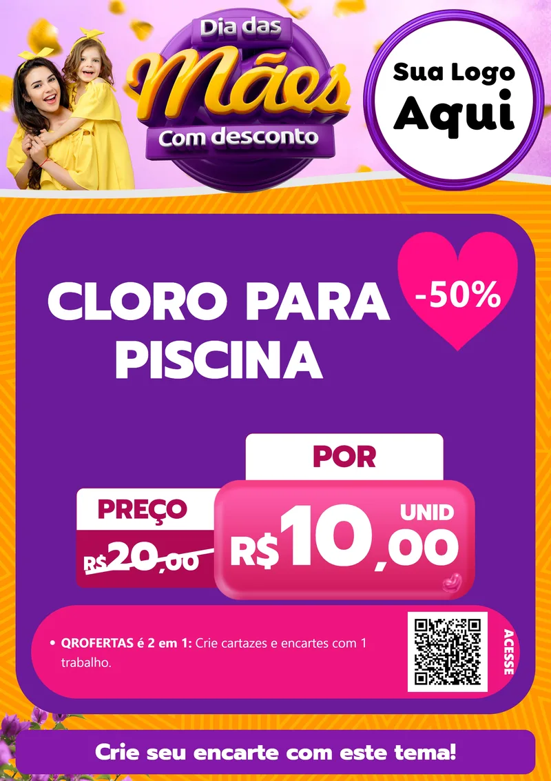 Modelo de Cartaz para Cartaz A4 Vertical com o tema Dia das Mães com Desconto para Produtos para Piscina
