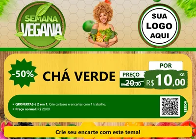 Modelo de Cartaz para Cartaz A4 Horizontal com o tema Semana Vegana para Produtos Naturais
