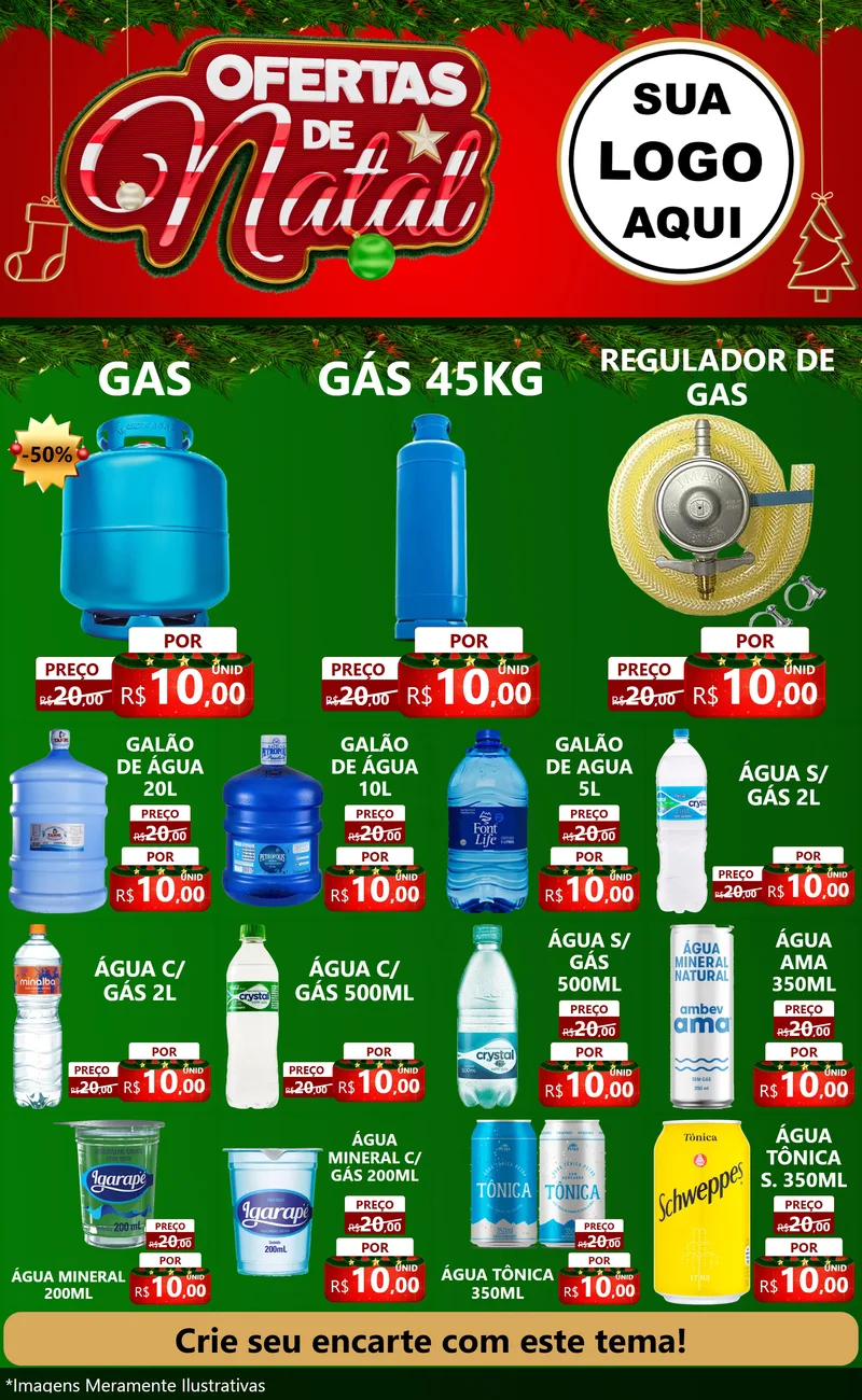 Modelo de Encarte para Encarte Grande com o tema Ofertas de Natal para Água e gás
