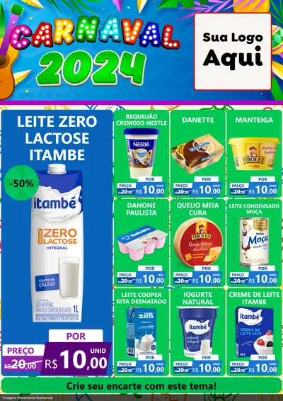 Modelo de Encarte para Encarte A4 Vertical com o tema Carnaval 2027 para Frios e Laticínios