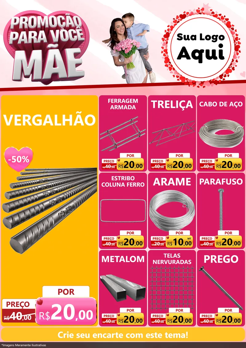 Modelo de Encarte para Encarte A4 Vertical com o tema Promoção Para Você Mãe para Ferragens