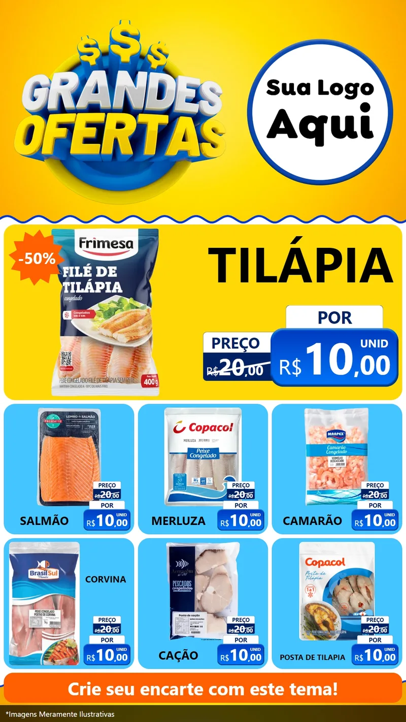 Modelo de Rede Social para Stories com o tema Grandes Ofertas para Peixaria