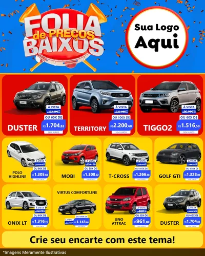 Modelo de Rede Social para Feed Instagram com o tema Folia de Preços Baixos para Concessionaria de Carros