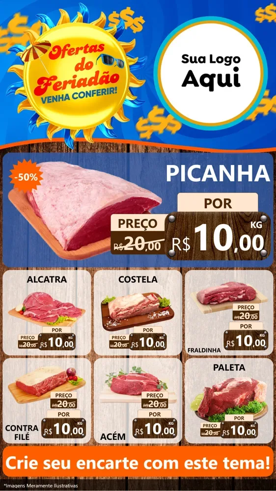 Modelo de Rede Social para Stories com o tema Ofertas do Feriadão para Açougue