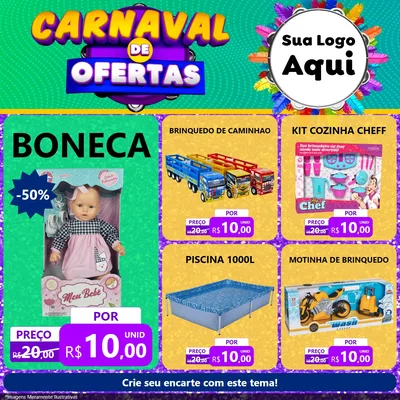 Modelo de Rede Social para Feed Facebook com o tema Carnaval de Ofertas para Brinquedos
