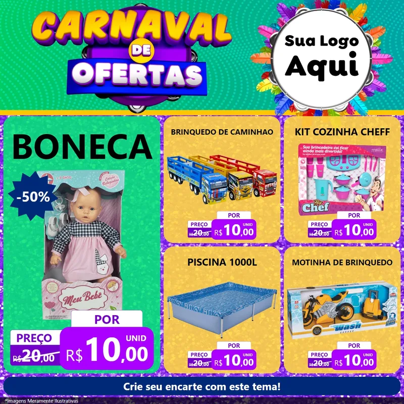 Modelo de Rede Social para Feed Facebook com o tema Carnaval de Ofertas para Brinquedos