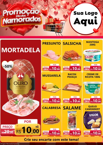 Modelo de Encarte para Encarte A4 Vertical com o tema Promoção Dia dos Namorados para Frios e Laticínios