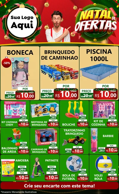 Modelo de Encarte para Encarte Grande com o tema Natal de Ofertas para Brinquedos