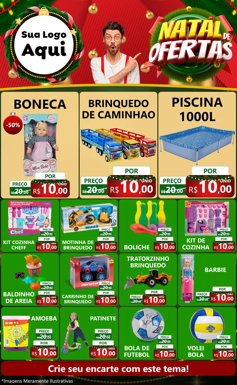 Modelo de Encarte para Encarte Grande com o tema Natal de Ofertas para Brinquedos