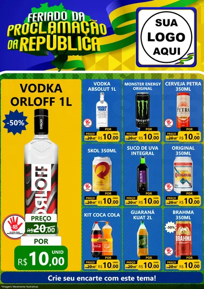 Modelo de Encarte para Encarte A4 Vertical com o tema Feriado da Proclamação da República para Distribuidora de bebidas