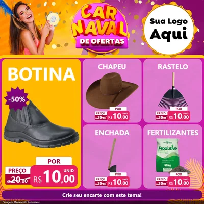 Modelo de Rede Social para Feed Facebook com o tema Carnaval de Ofertas para Agropecuária