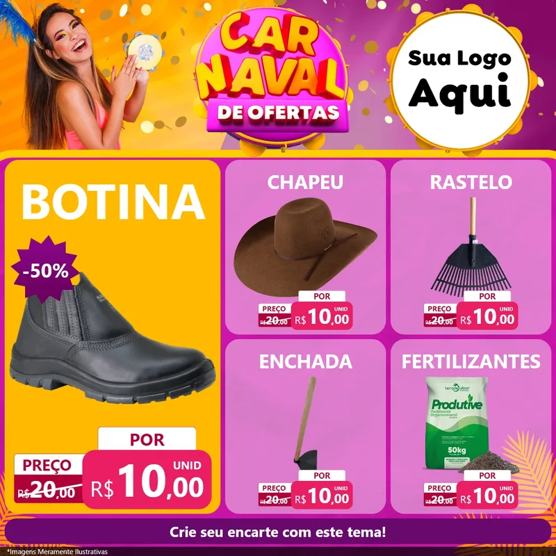 Modelo de Rede Social para Feed Facebook com o tema Carnaval de Ofertas para Agropecuária