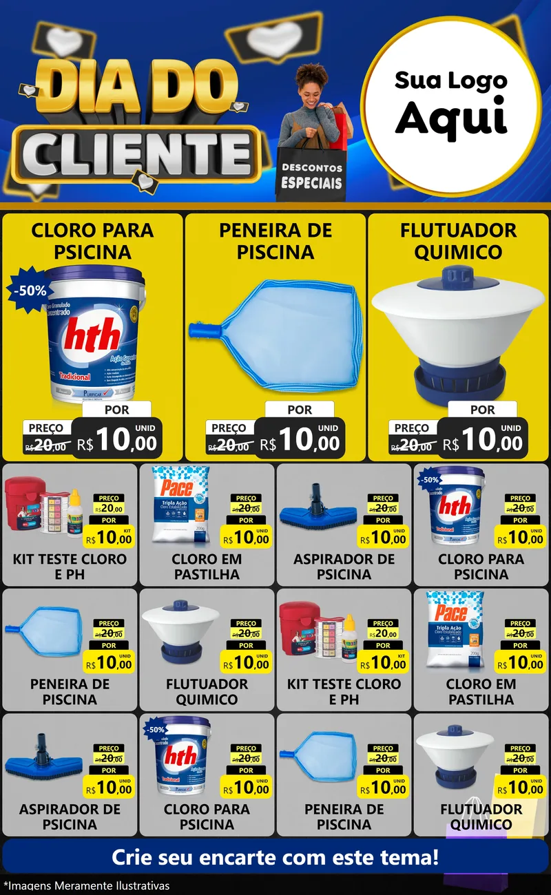 Modelo de Encarte para Encarte Grande com o tema Dia Do Cliente para Produtos para Piscina