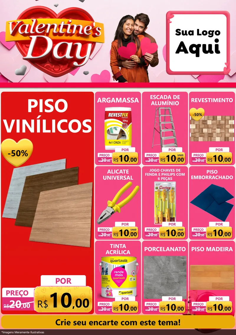 Modelo de Encarte para Encarte A4 Vertical com o tema Valentine's Day para Material para Construção