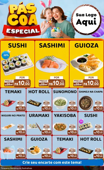 Modelo de Encarte para Encarte Grande com o tema Páscoa Especial para Comida japonesa