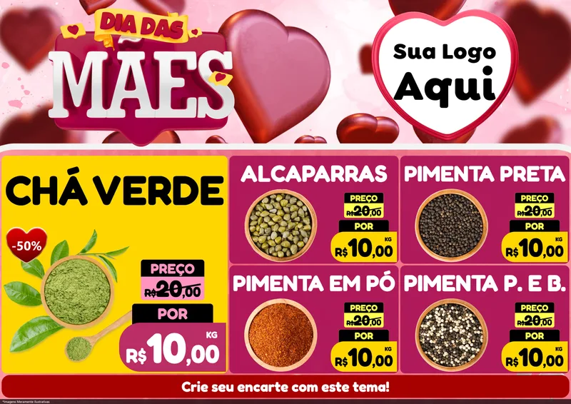 Modelo de Encarte para Encarte A4 Horizontal com o tema Dia Das Mães para Produtos Naturais