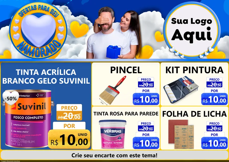 Modelo de Encarte para Encarte A4 Horizontal com o tema Ofertas Para Seu Namorado para Tintas e Ferramentas