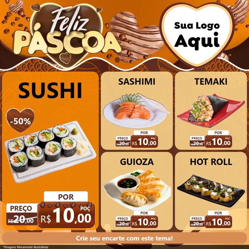 Modelo de Rede Social para Feed Facebook com o tema Feliz Páscoa para Comida japonesa