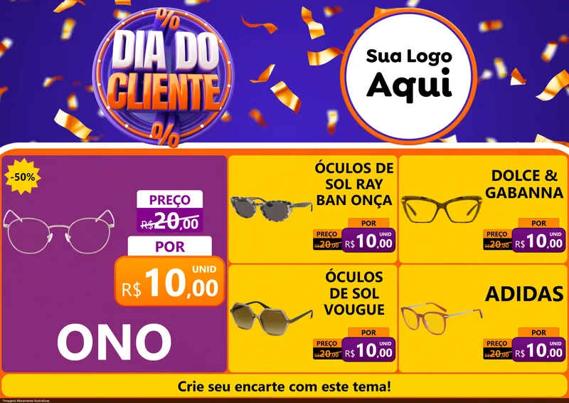 Modelo de Encarte para Encarte A4 Horizontal com o tema Dia do Cliente para Óticas
