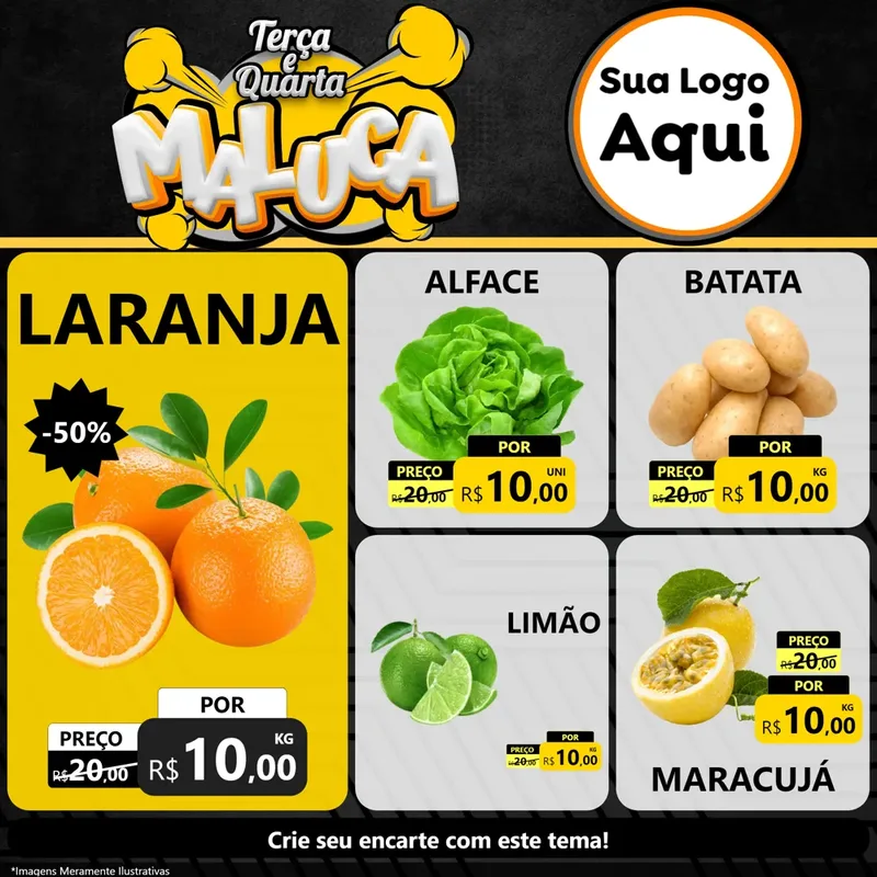 Modelo de Rede Social para Feed Facebook com o tema Terça e Quarta Maluca para Hortifrúti
