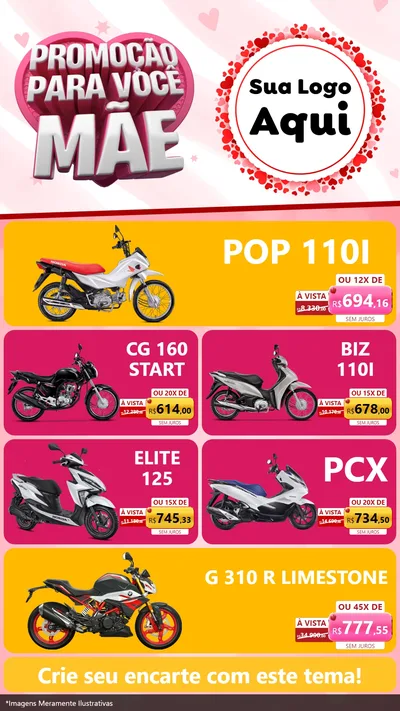 Modelo de TV para TV Vertical com o tema Promoção Para Você Mãe para Concessionaria de Motos