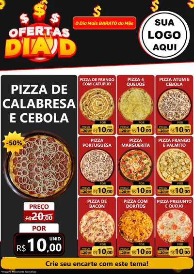 Modelo de Encarte para Encarte A4 Vertical com o tema Ofertas Dia D para Pizzaria