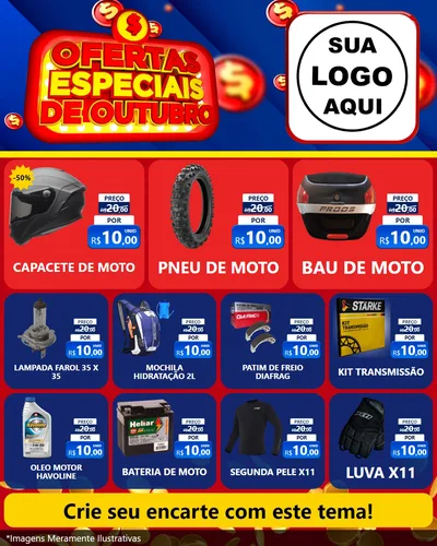 Modelo de Rede Social para Feed Instagram com o tema Ofertas Especiais de Outubro para Moto peças
