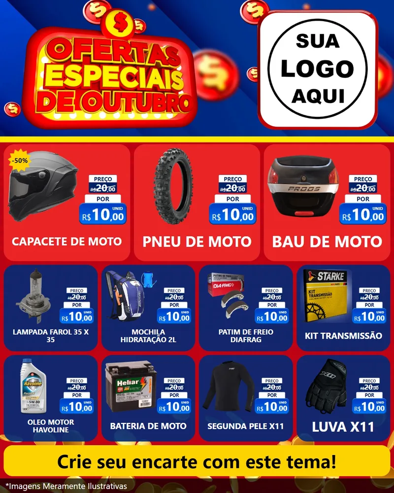 Modelo de Rede Social para Feed Instagram com o tema Ofertas Especiais de Outubro para Moto peças