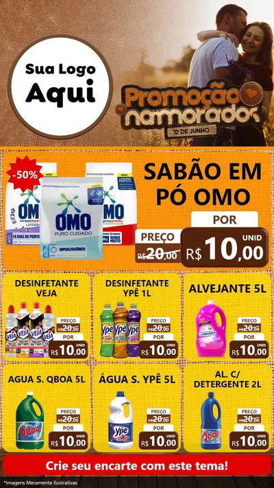 Modelo de Rede Social para Stories com o tema Promoção Namorados para Produtos de Limpeza
