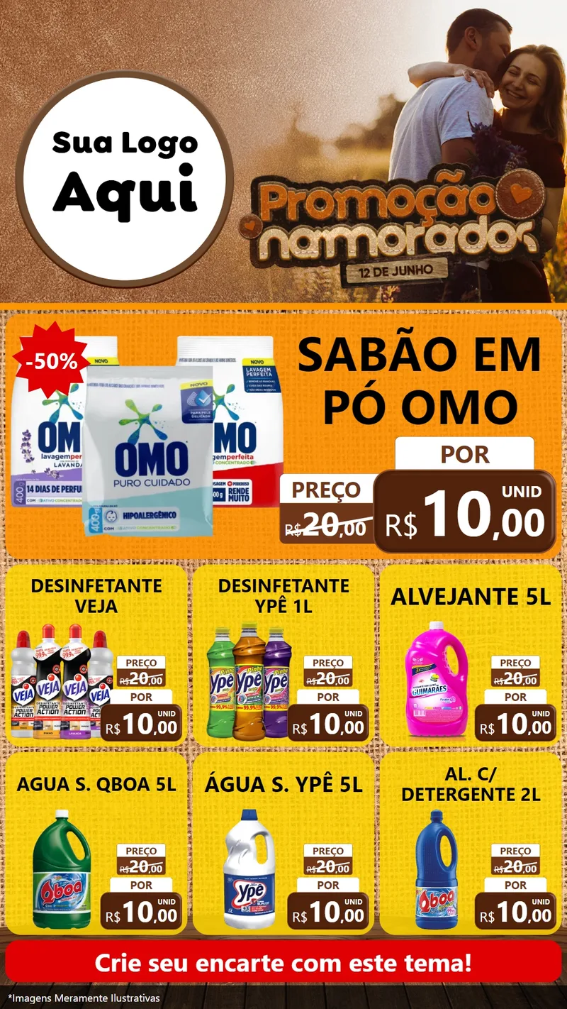 Modelo de Rede Social para Stories com o tema Promoção Namorados para Produtos de Limpeza