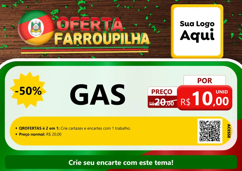 Modelo de Cartaz para Cartaz A4 Horizontal com o tema Oferta Farroupilha para Água e gás