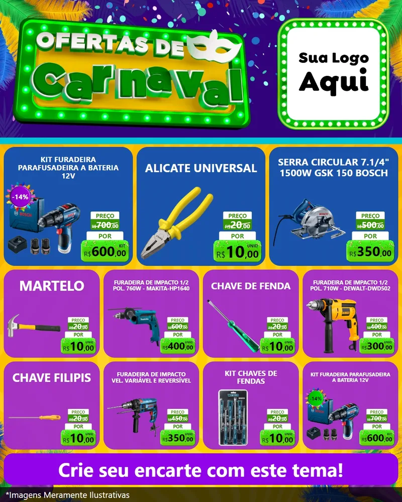 Modelo de Rede Social para Feed Instagram com o tema Ofertas de Carnaval para Maquinas e Ferramentas