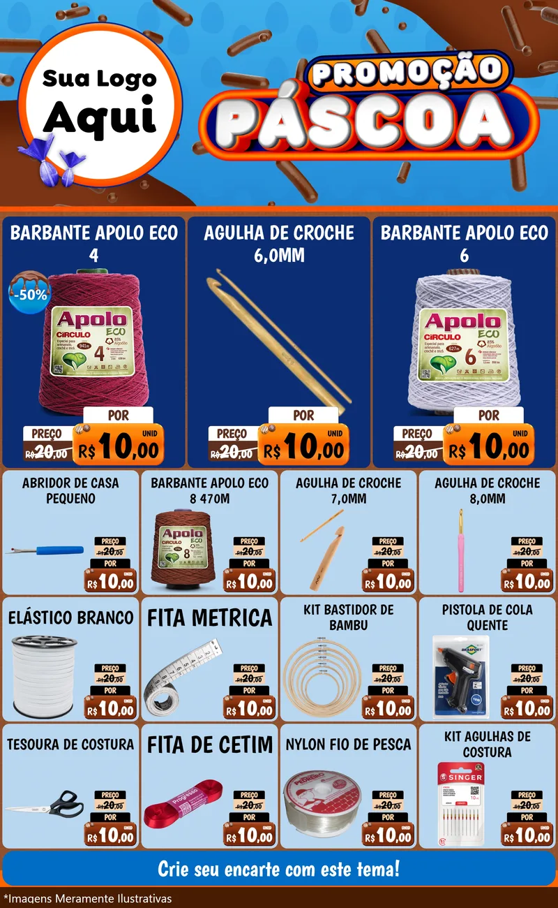 Modelo de Encarte para Encarte Grande com o tema Promoção Páscoa para Armarinho e Aviamentos
