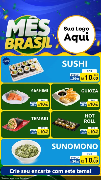 Modelo de TV para TV Vertical com o tema Mês do Brasil para Comida japonesa