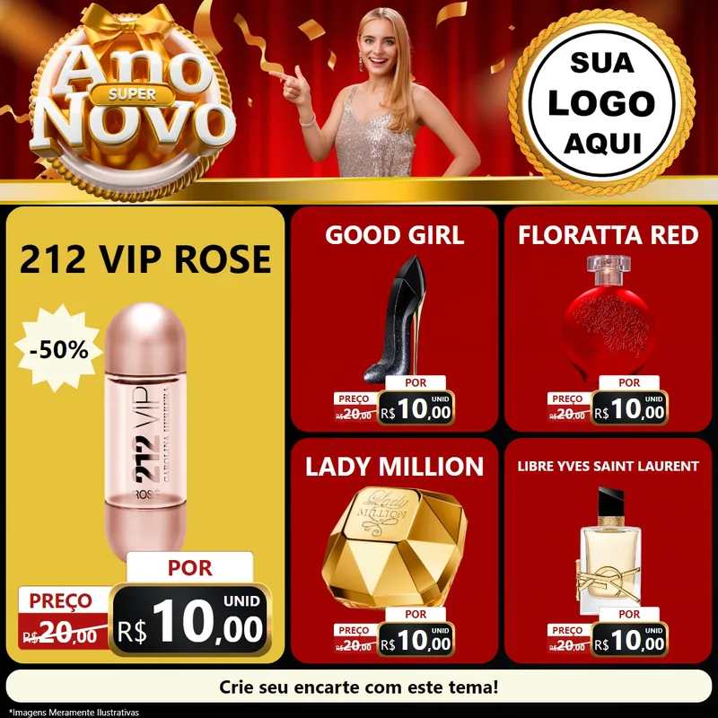 Modelo de Rede Social para Feed Facebook com o tema Super Ano Novo para Perfumes