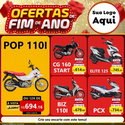 Modelo de Rede Social para Feed Facebook com o tema Ofertas de Fim de Ano para Concessionaria de Motos