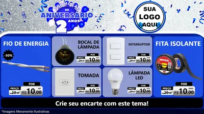 Modelo de TV para TV Horizontal com o tema Promoção de Aniversário - 2 Anos para Materiais Elétricos