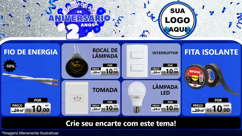 Modelo de TV para TV Horizontal com o tema Promoção de Aniversário - 2 Anos para Materiais Elétricos
