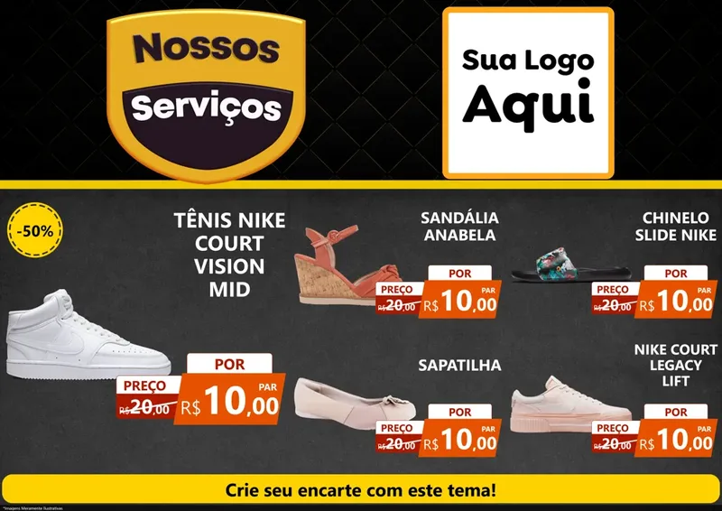 Modelo de Encarte para Encarte A4 Horizontal com o tema Nossos Serviços para Calçados