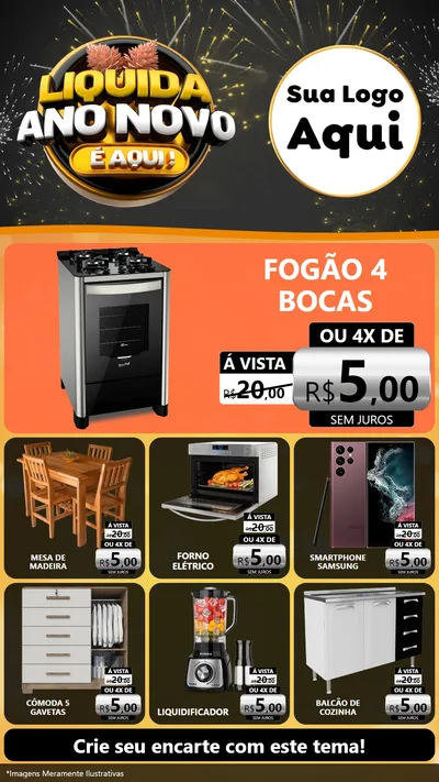 Modelo de Rede Social para Stories com o tema Liquida Ano Novo É Aqui! para Móveis e Eletro